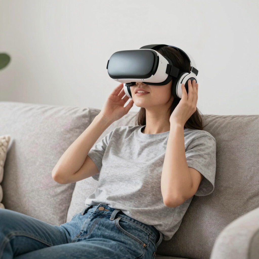 Persona explorando una sesión de bienestar con tecnología inmersiva